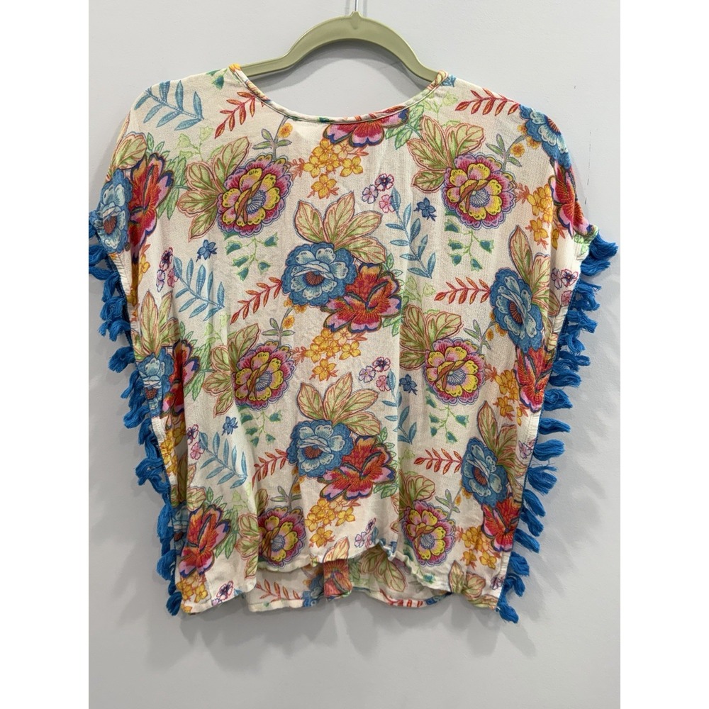 Monsoon Cheska Floral Tassel Kaftan Youth Medium Boho Tropical Blue Fringe
